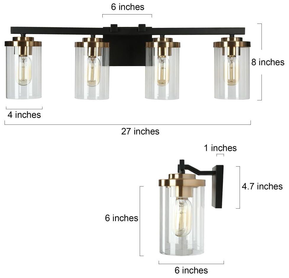 Image 2 4-Light Black and Brass Vanity Light for Bathroom more views