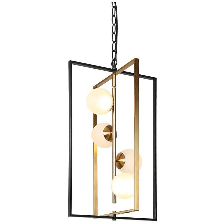 Image 1 4-Light Black and Plating Brass Cage LED Chandeliers with Frosted Glass