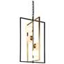 4-Light Black and Plating Brass Cage LED Chandeliers with Frosted Glass
