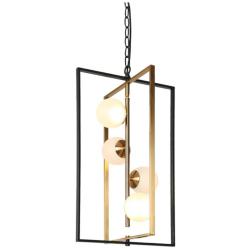 4-Light Black and Plating Brass Cage LED Chandeliers with Frosted Glass