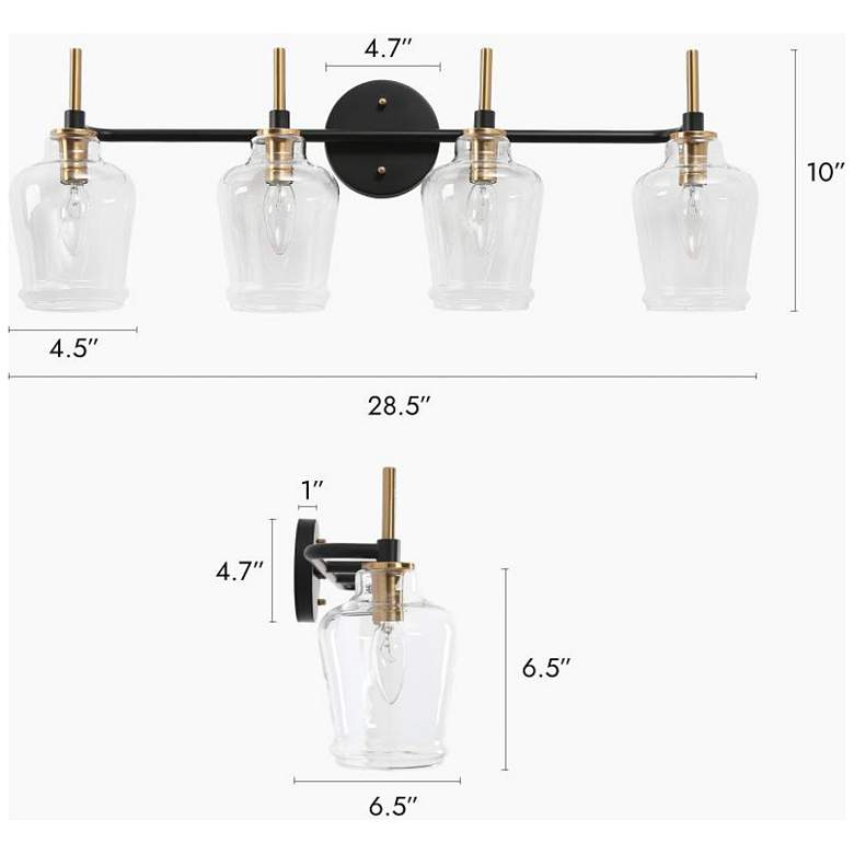 Image 3 4-Light Black Bathroom Vanity Light with Bell Clear Glass more views