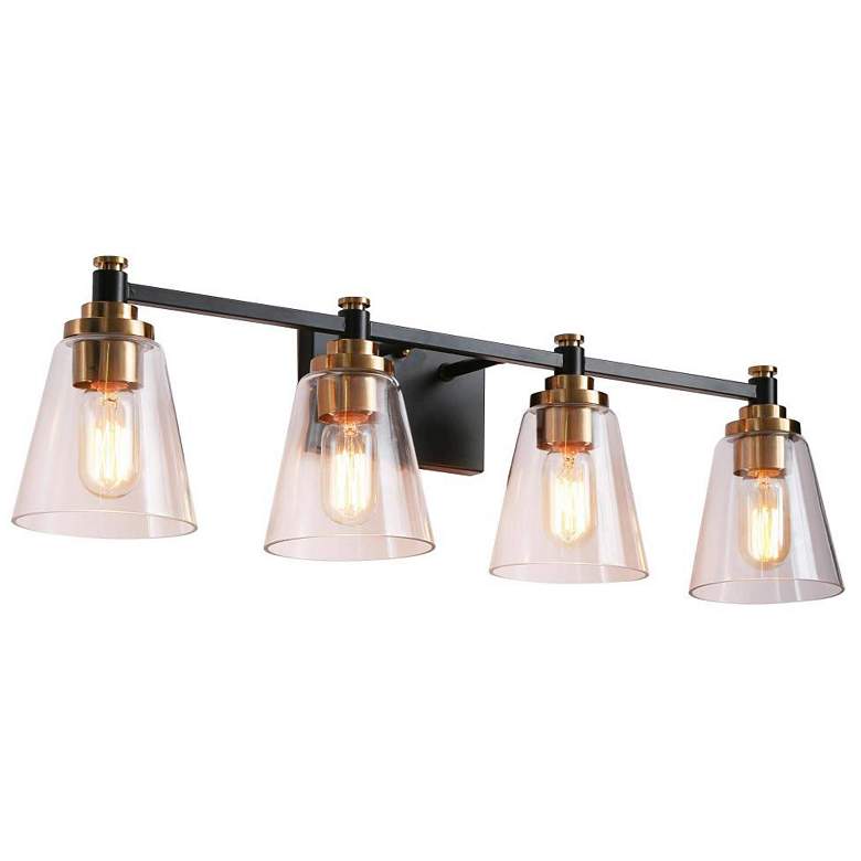 Image 1 4-Light Black Bathroom Vanity Light with Cone Clear Glass