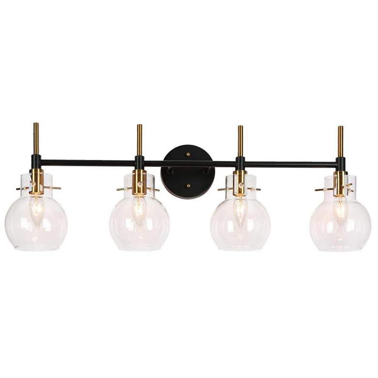 Image 1 4-Light Black Bathroom Vanity Light with Globe Clear Glass