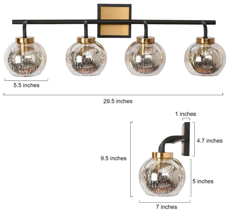 Image 2 4-Light Black Bathroom Vanity Light with Mercury Glass more views