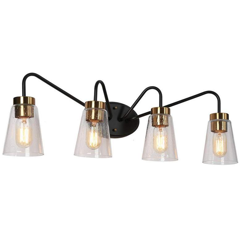 Image 1 4-Light Black Bathroom Vanity Light with Seeded Glass