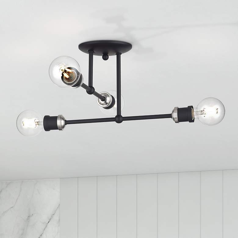 Image 1 4 Light Black Large Semi-Flush with Brushed Nickel Accents