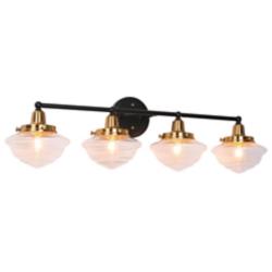 4-Light Black Seeded Glass Bathroom Vanity Light