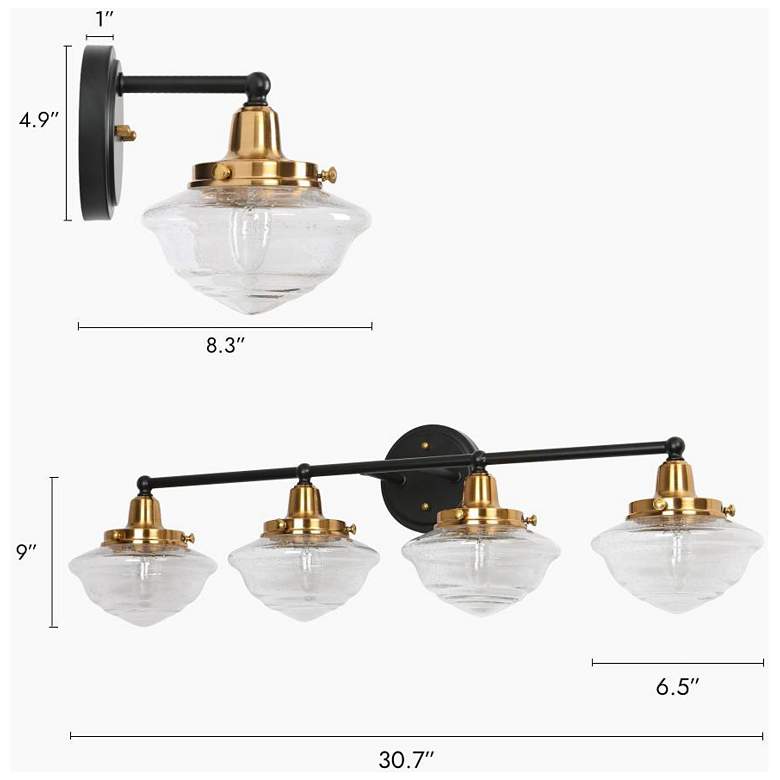 Image 2 4-Light Black Seeded Glass Bathroom Vanity Light more views