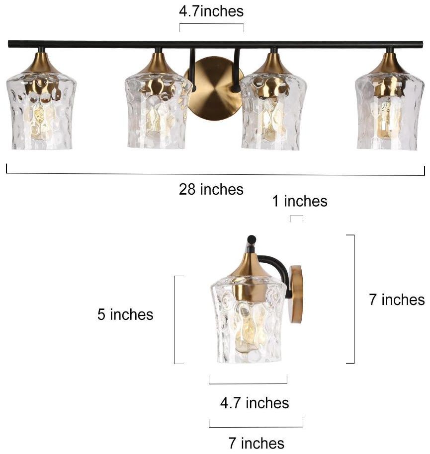 Image 2 4-Light Brass and Black Gold Bathroom Wall Sconce more views