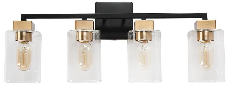 4-Light Brass and Black Modern Bathroom Vanity Light