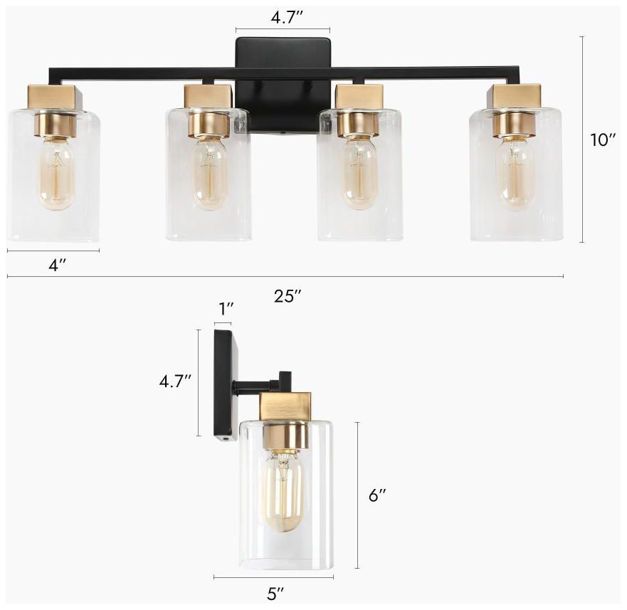 Image 4 4-Light Brass and Black Modern Bathroom Vanity Light more views