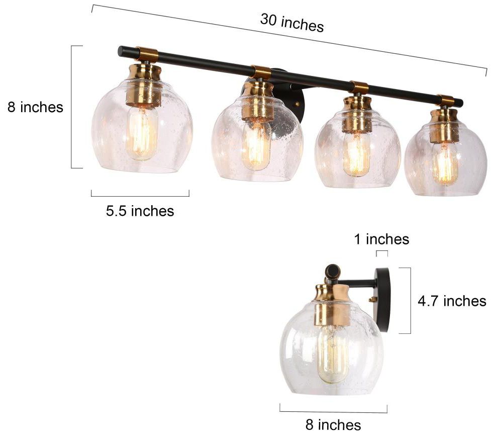 Image 2 4-Light Brass Bathroom Vanity Light with Globe Seeded Glass more views