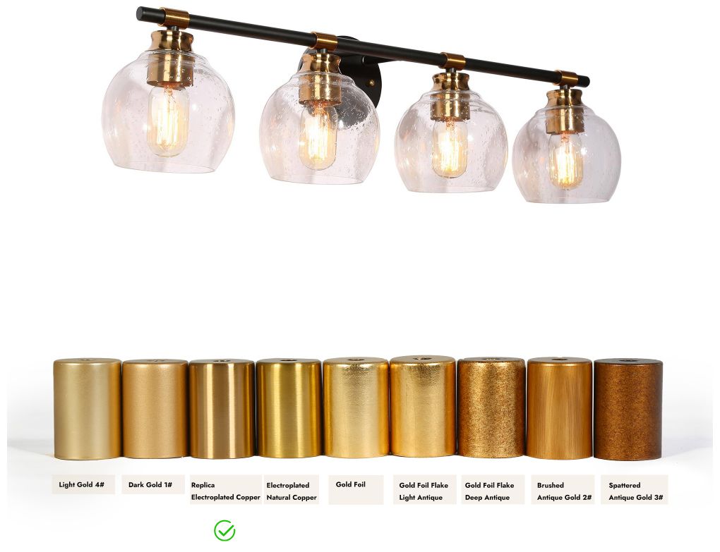 Image 4 4-Light Brass Bathroom Vanity Light with Globe Seeded Glass more views