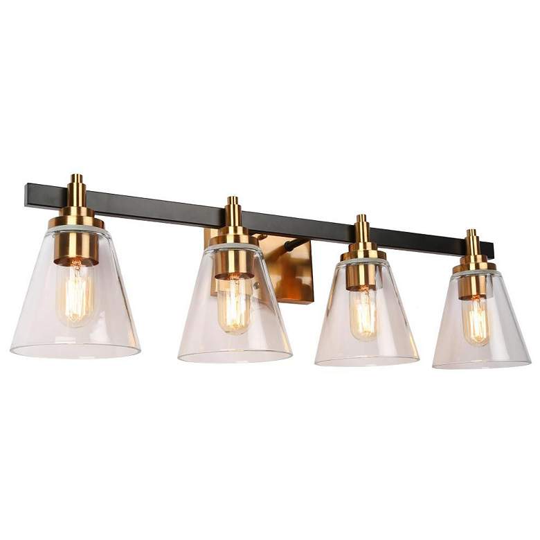 Image 1 4-Light Brass Gold Bathroom Vanity Light with Cone Clear Glass