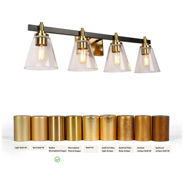 Image 4 4-Light Brass Gold Bathroom Vanity Light with Cone Clear Glass more views