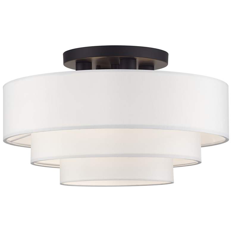 Image 1 4 Light Bronze Extra Large Semi-Flush with Off-White Shades