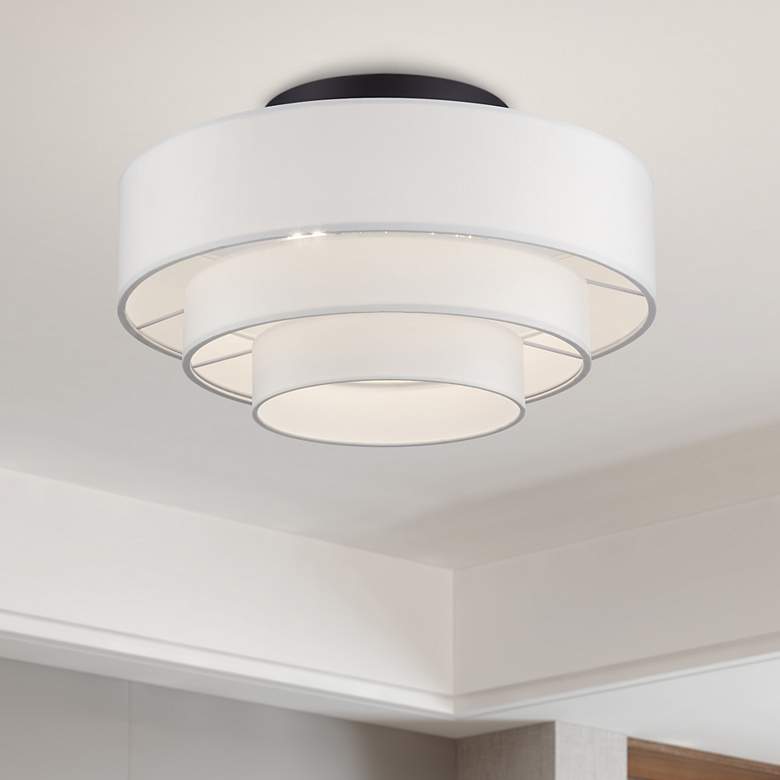 Image 1 4 Light Bronze Extra Large Semi-Flush with Off-White Shades