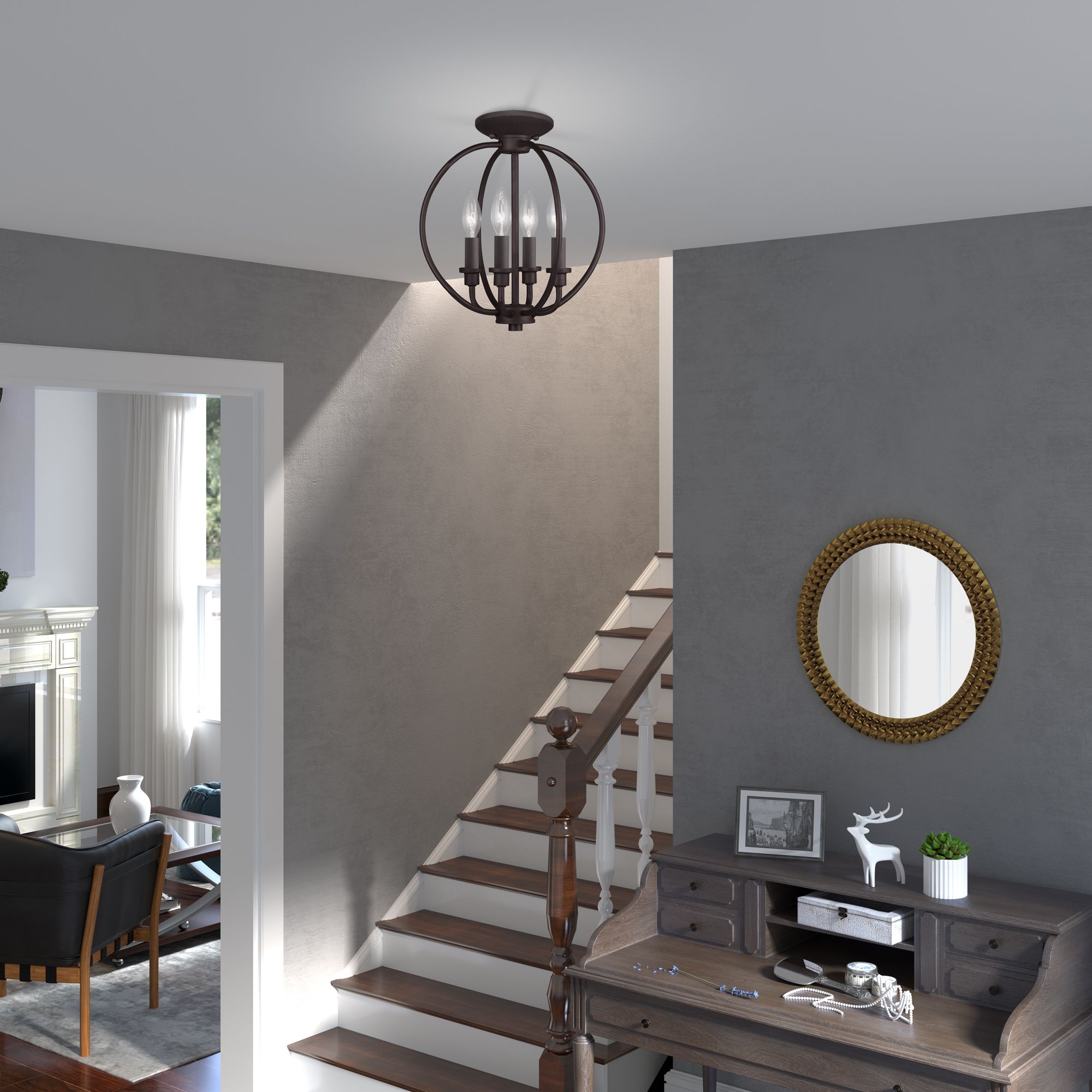 4 Light Bronze Lantern/Ceiling Mount