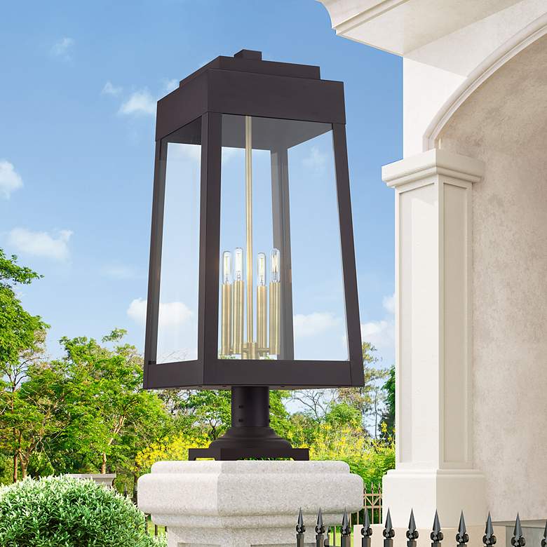 Image 1 4 Light Bronze Outdoor Extra Large Wall Lantern with Antique Brass Candles