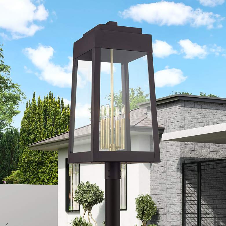 Image 7 4 Light Bronze Outdoor Extra Large Wall Lantern with Antique Brass Candles more views