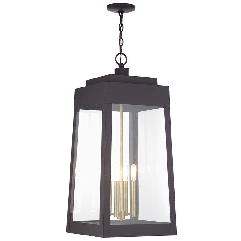 Image 1 4 Light Bronze Outdoor Pendant Lantern with Antique Brass Candles
