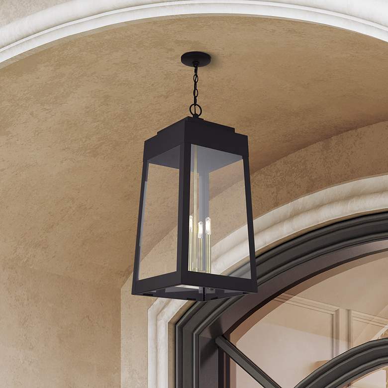 Image 1 4 Light Bronze Outdoor Pendant Lantern with Antique Brass Candles