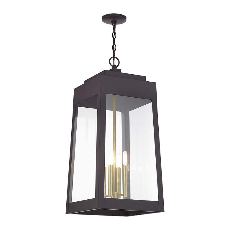 Image 3 4 Light Bronze Outdoor Pendant Lantern with Antique Brass Candles more views
