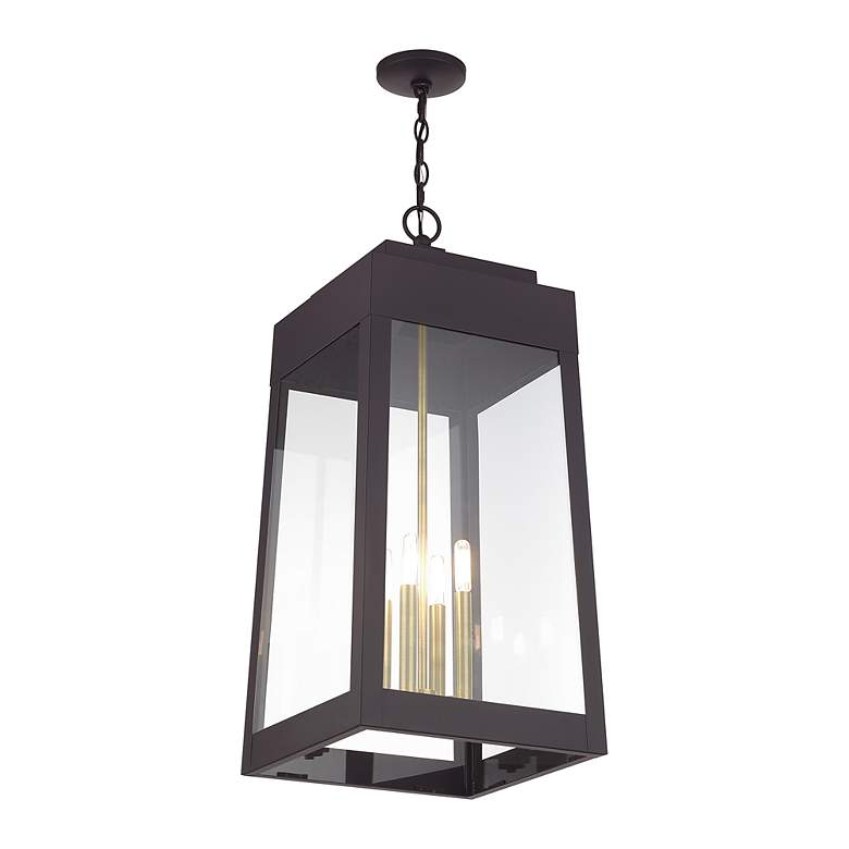 Image 4 4 Light Bronze Outdoor Pendant Lantern with Antique Brass Candles more views