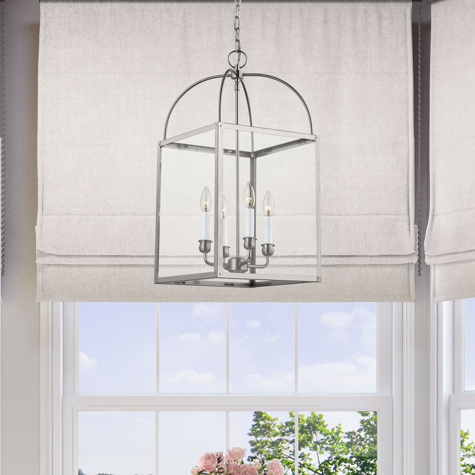 4 Light Brushed Nickel Chain Lantern