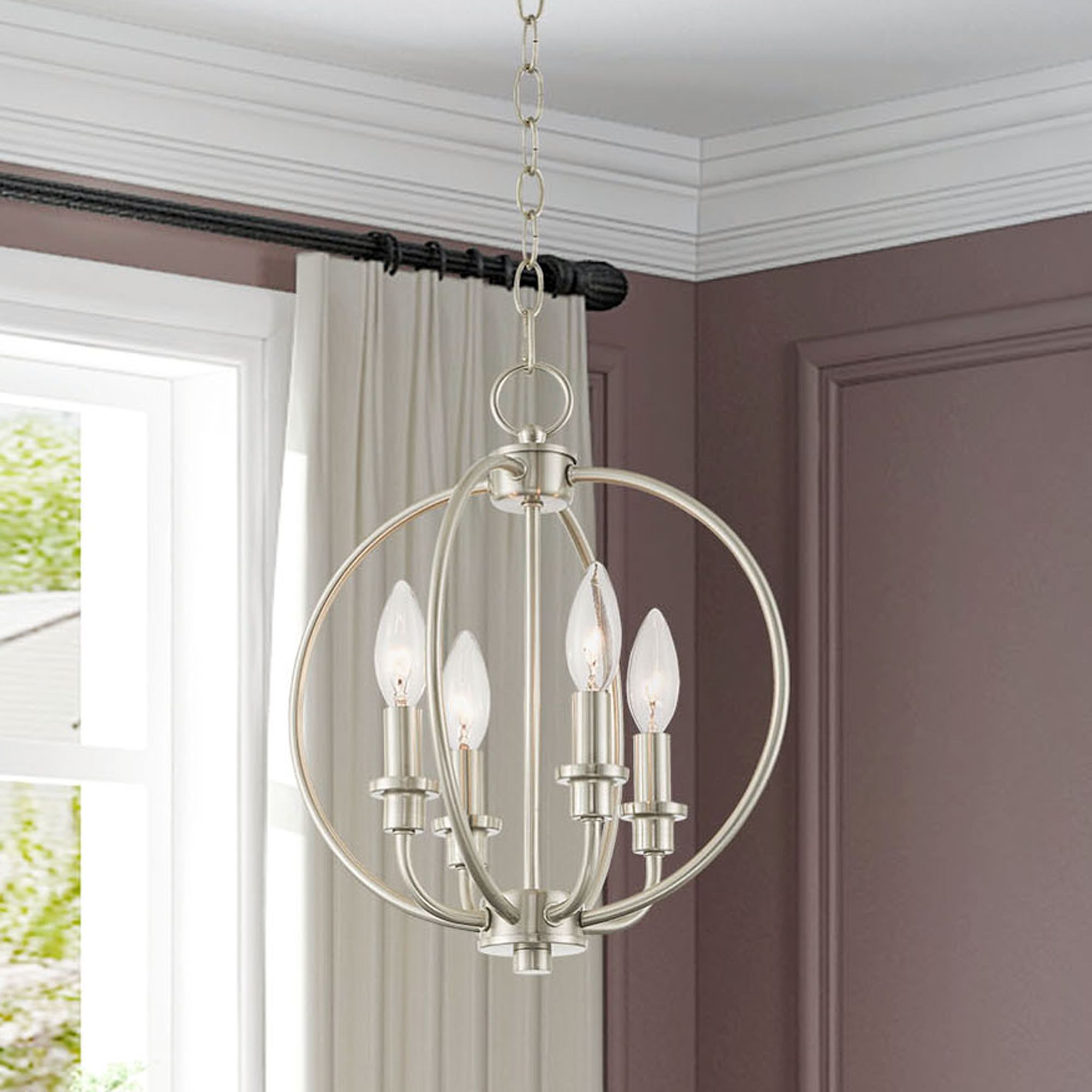 4 Light Brushed Nickel Chain Lantern