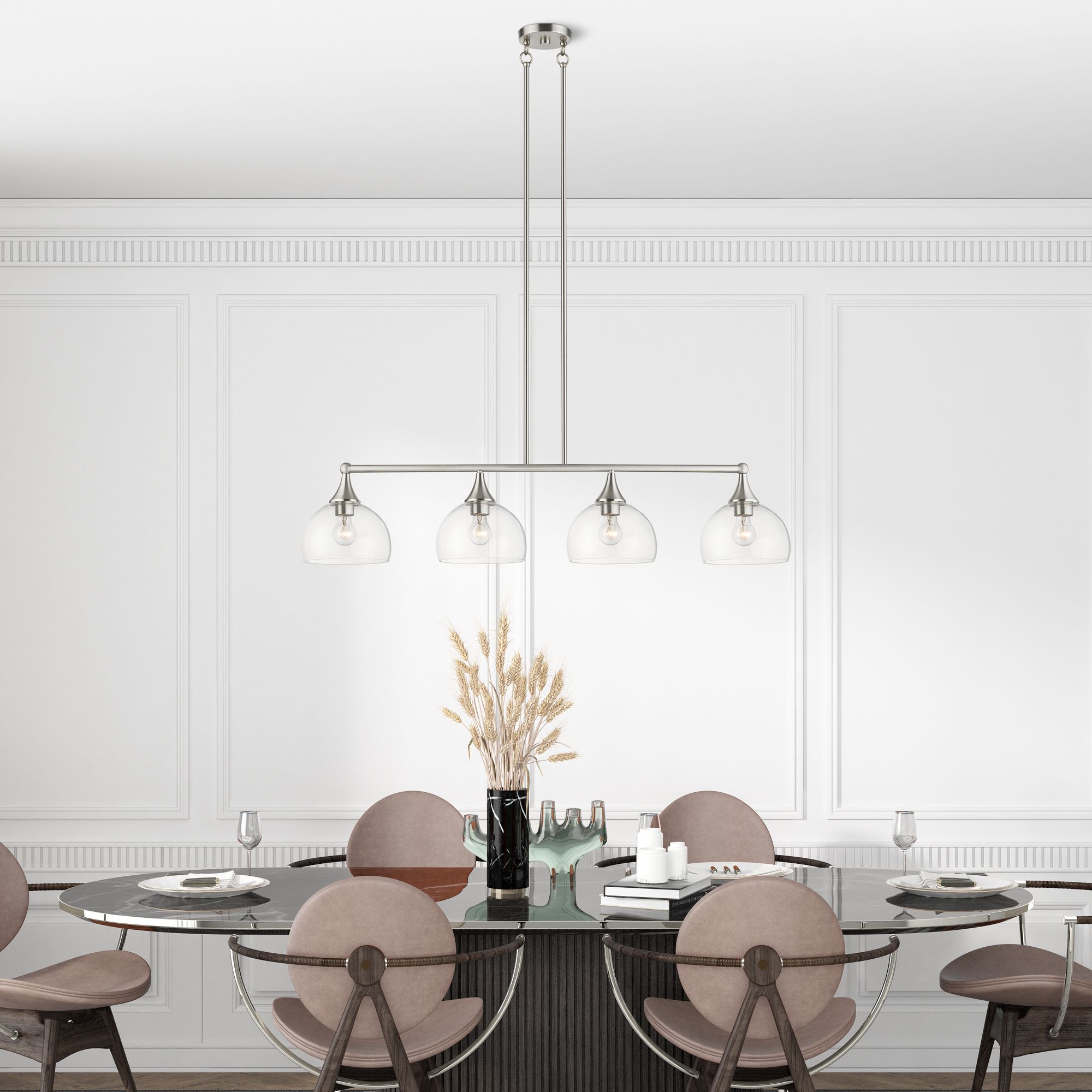 4 Light Brushed Nickel Large Linear Chandelier