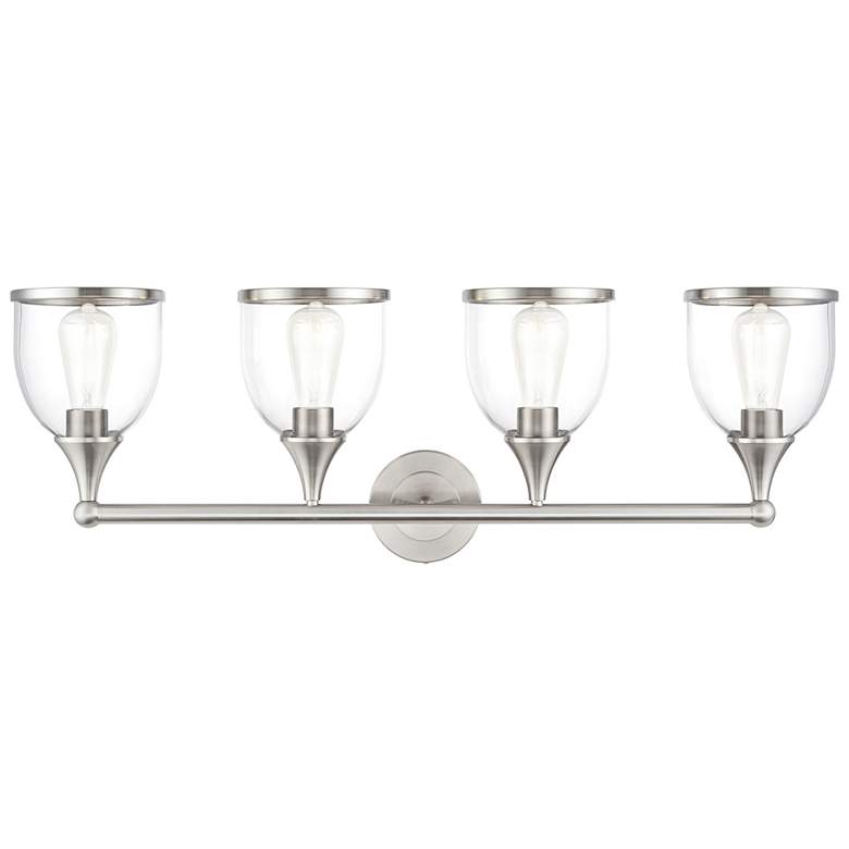 Image 1 4 Light Brushed Nickel Large Vanity Sconce with Mouth Blown Clear Glass