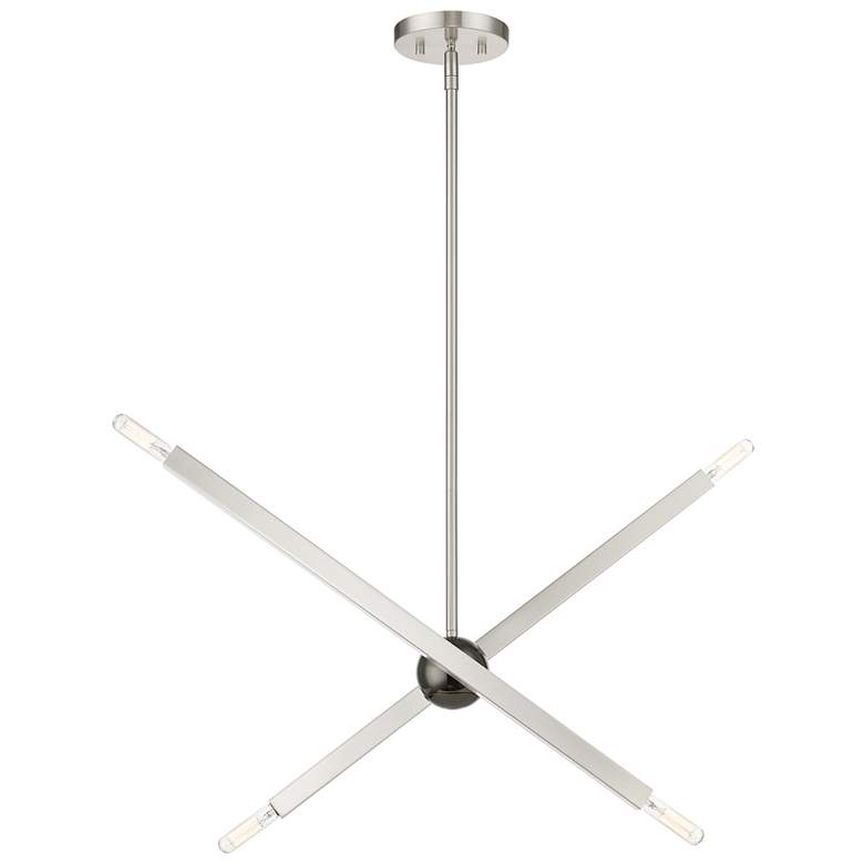 Image 1 4 Light Brushed Nickel Linear Chandelier with Black Chrome Finish Accent