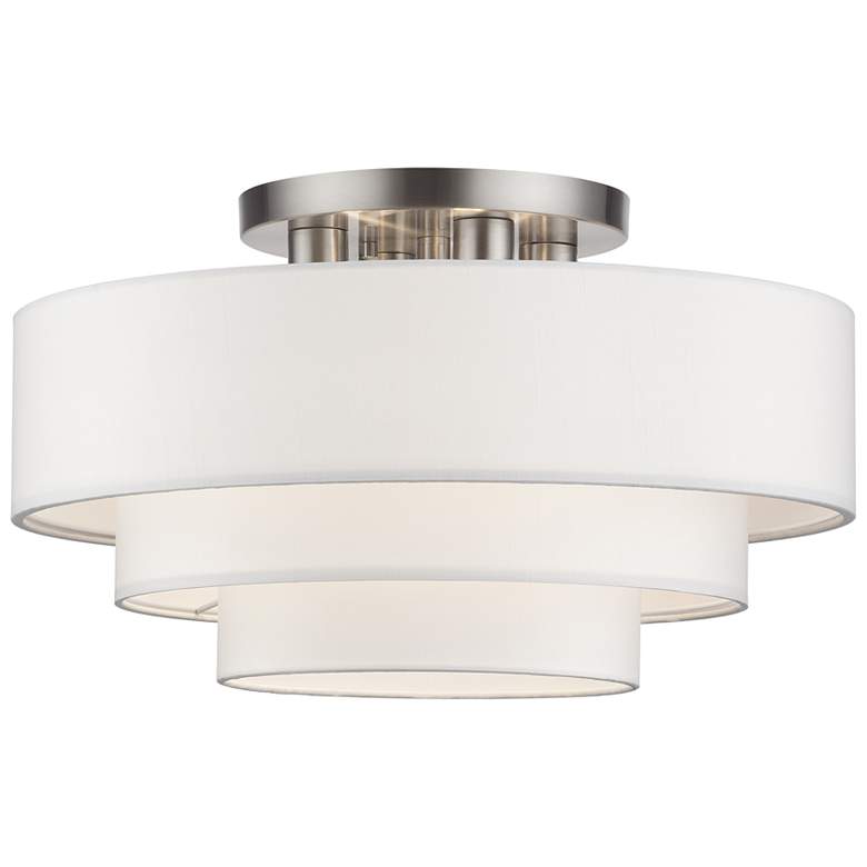 Image 1 4 Light Brushed Nickel Semi-Flush with Off-White Shades