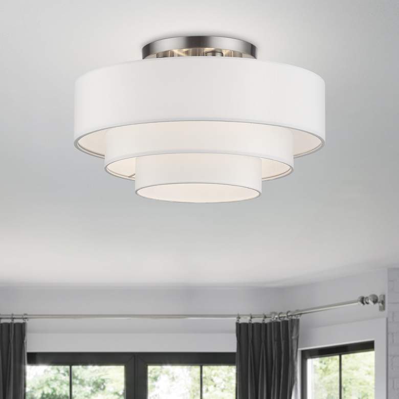 Image 1 4 Light Brushed Nickel Semi-Flush with Off-White Shades