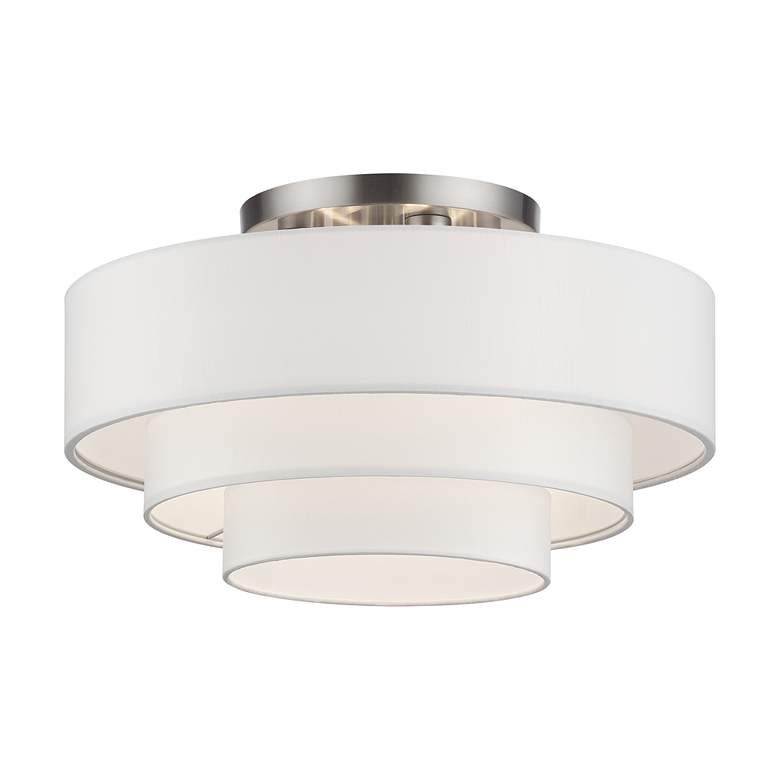 Image 3 4 Light Brushed Nickel Semi-Flush with Off-White Shades more views
