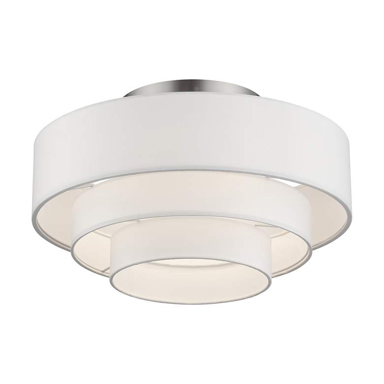 Image 4 4 Light Brushed Nickel Semi-Flush with Off-White Shades more views