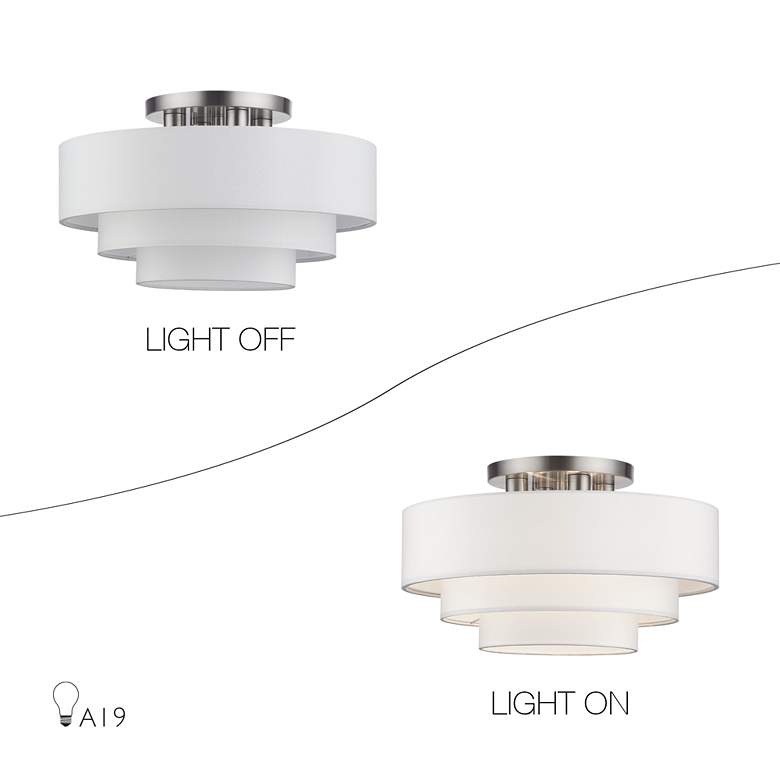Image 7 4 Light Brushed Nickel Semi-Flush with Off-White Shades more views