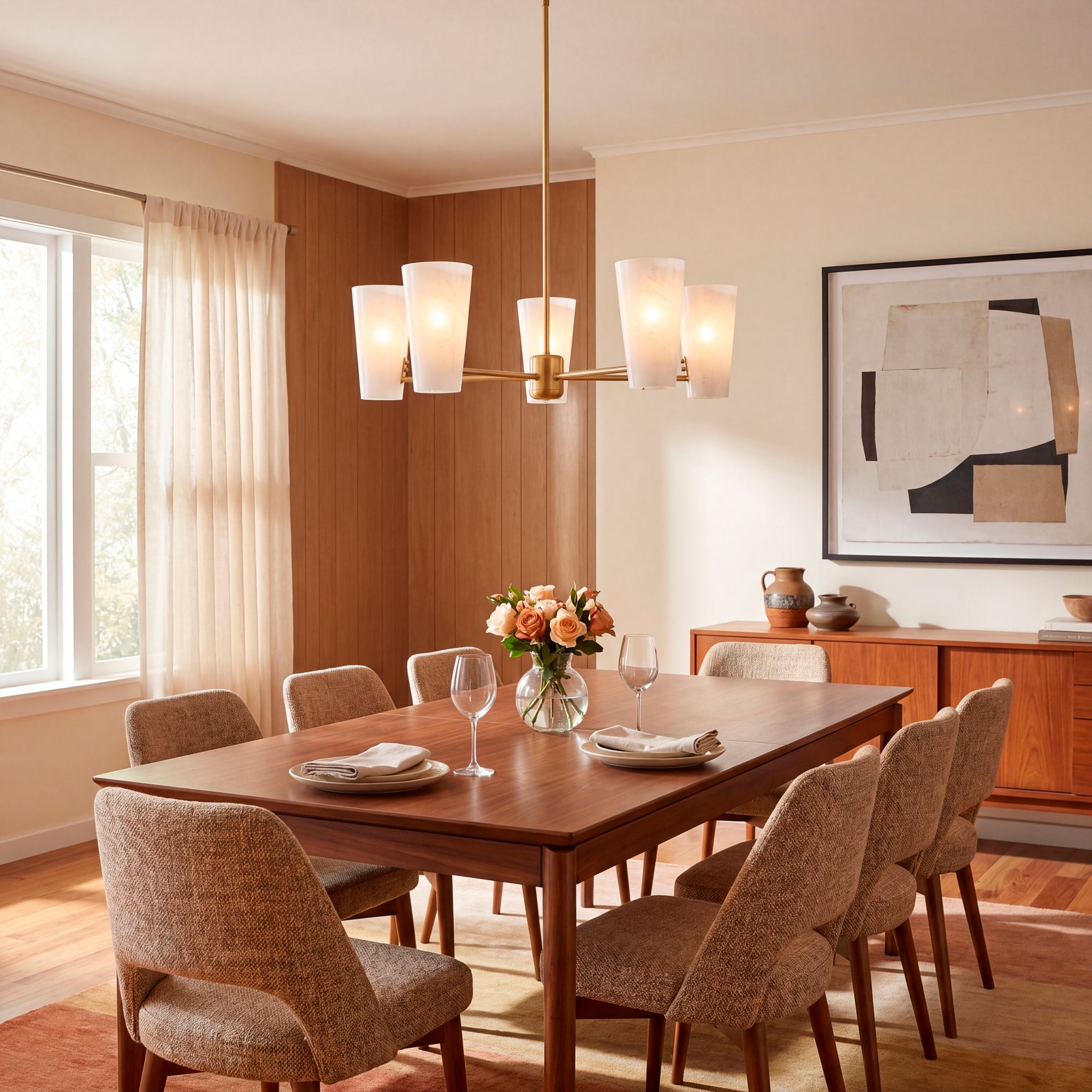 4-Light Chandelier in Natural Brass