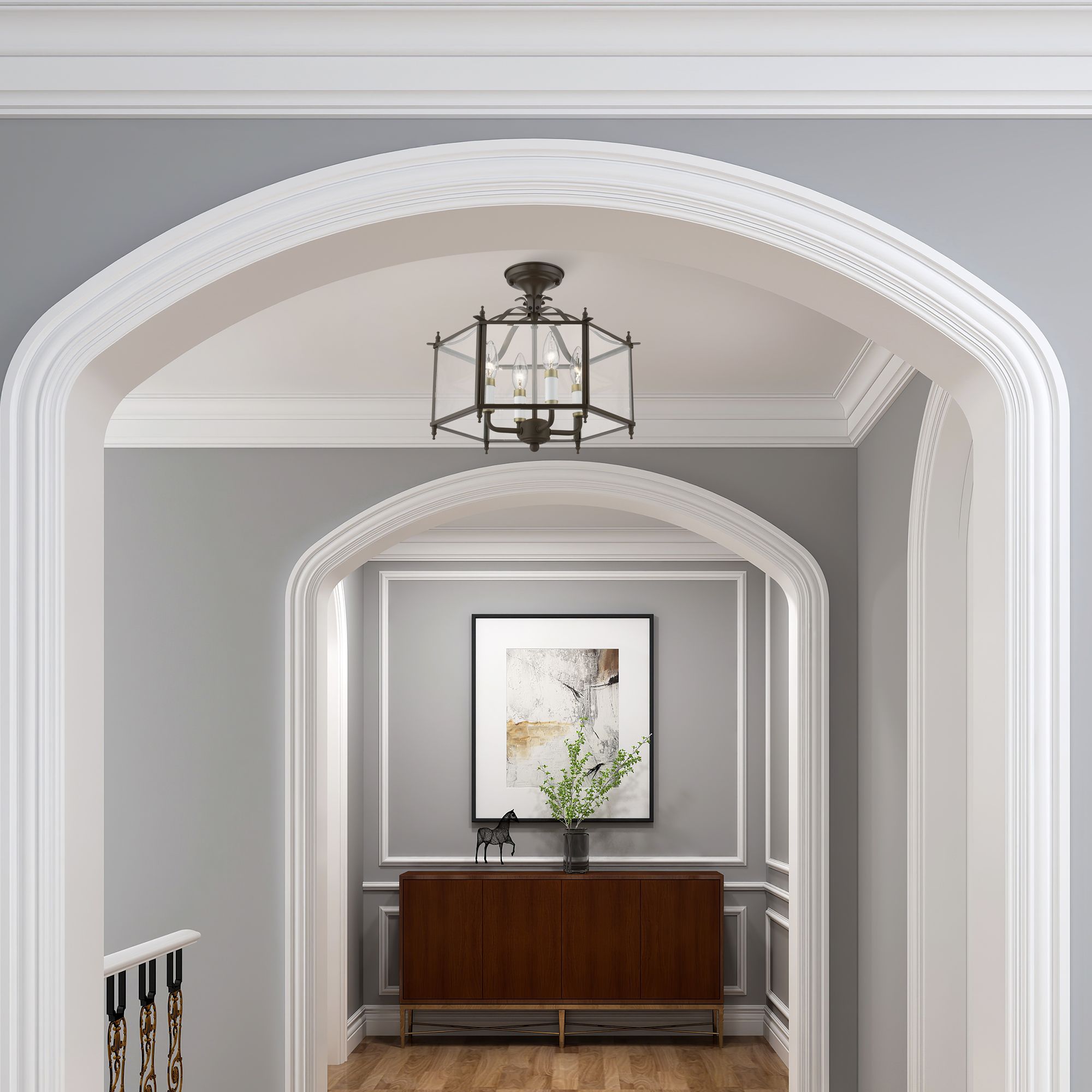 4 Light English Bronze Convertible Pendant / Semi-Flush