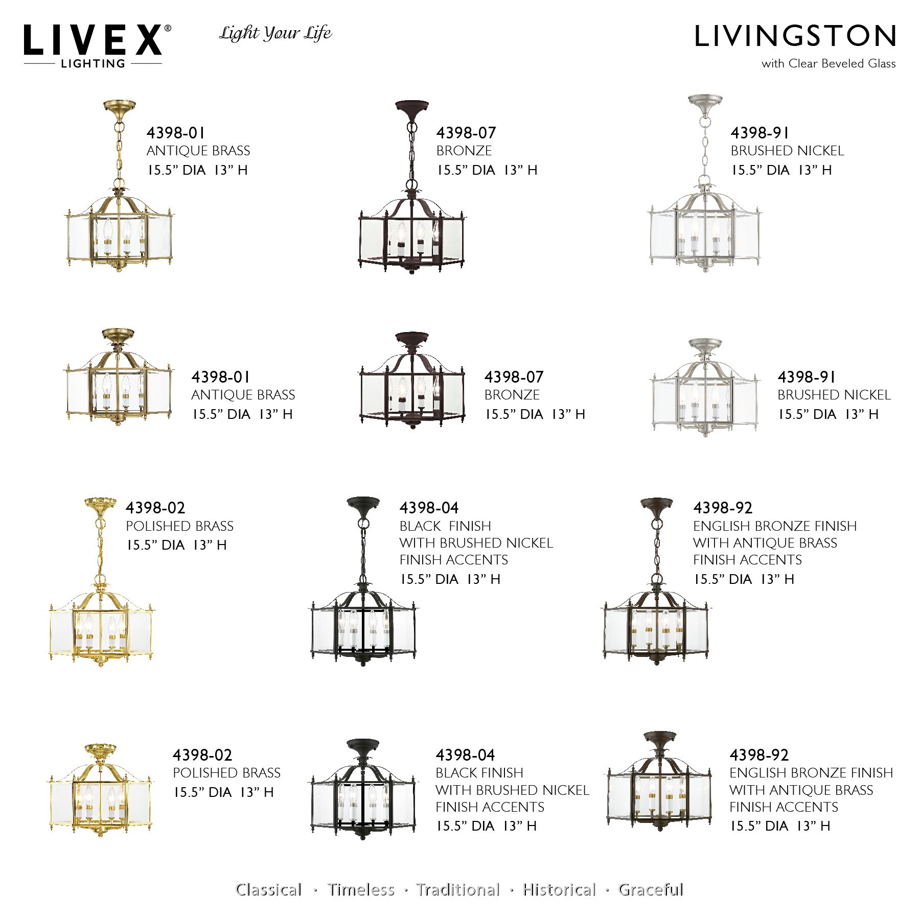 4 Light English Bronze Convertible Pendant / Semi-Flush