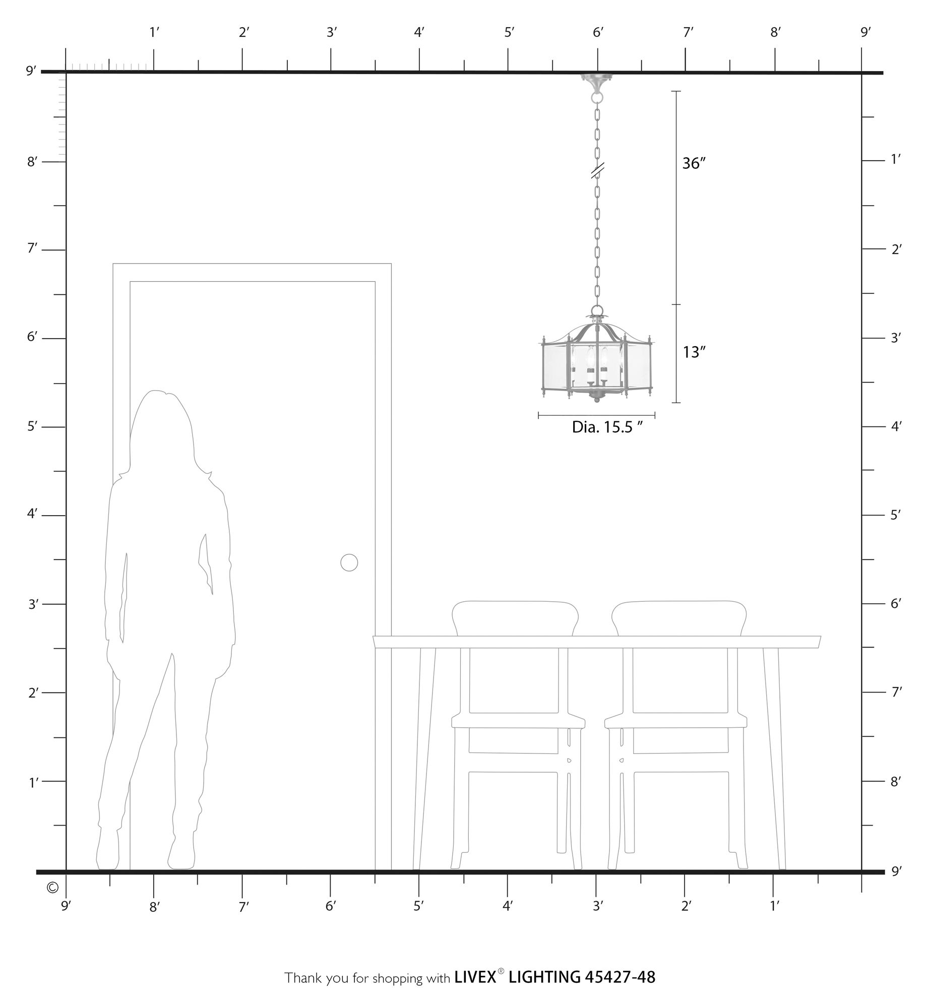 4 Light English Bronze Convertible Pendant / Semi-Flush