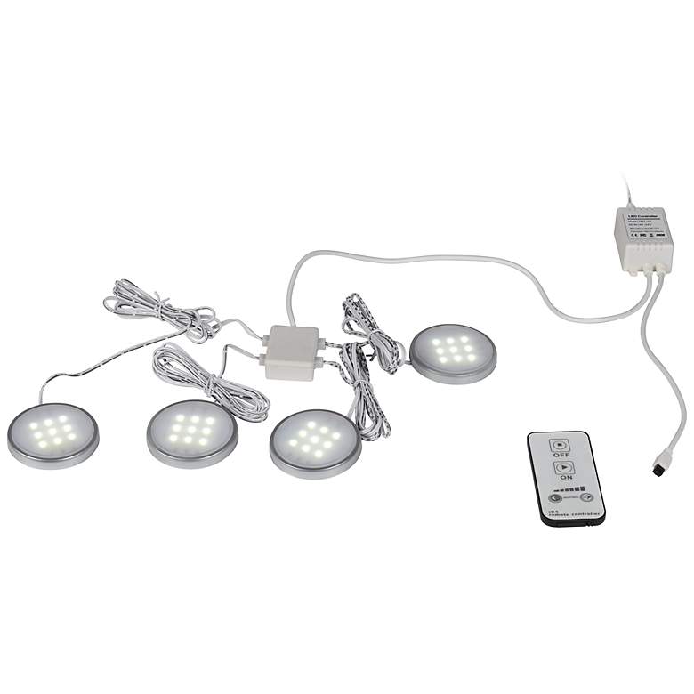 Image 1 4-Light LED Puck Light Kit with Remote Control