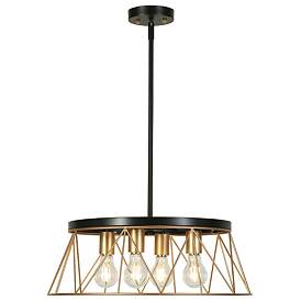 Image1 of 4-Light Matte Black and Gold Chandelier