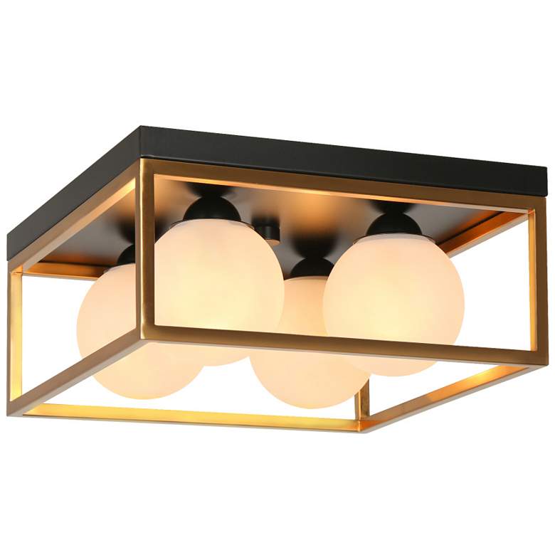 Image 1 4-Light Matte Black and Plating Brass Ceiling Lamp with Frosted Glass