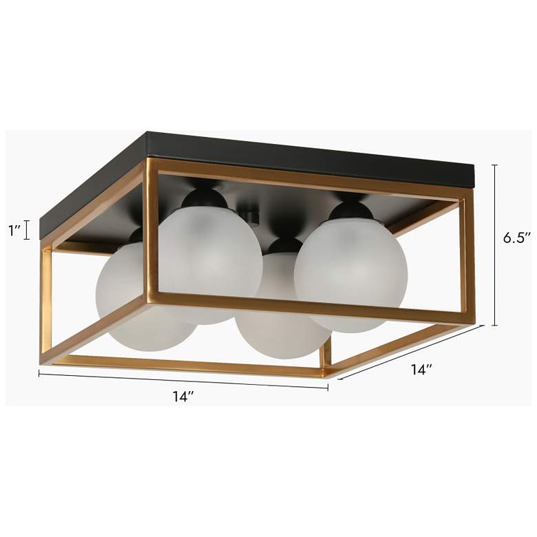Image 2 4-Light Matte Black and Plating Brass Ceiling Lamp with Frosted Glass more views