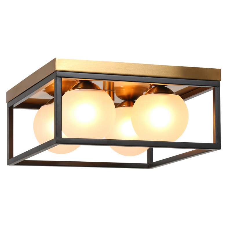 Image 1 4-Light Matte Black and Plating Brass Ceiling Lamp with Frosted Glass