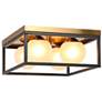 1_4-Light Matte Black and Plating Brass Ceiling Lamp with Frosted Glass