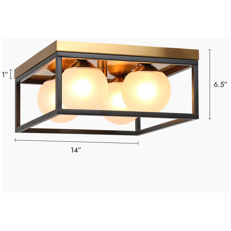 Image 2 4-Light Matte Black and Plating Brass Ceiling Lamp with Frosted Glass more views