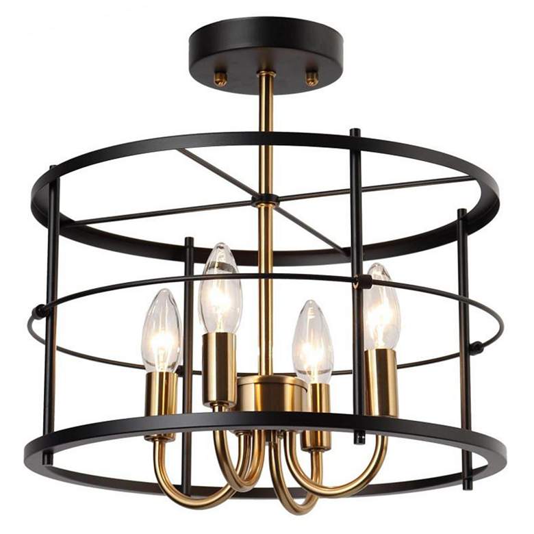 Image 1 4-Light Matte Black and Plating Brass Ceiling Lamp